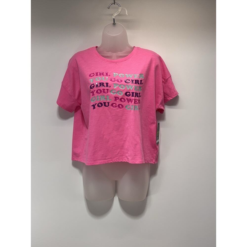 Athletic Girl Power Short Sleeve Pink Crop Top Girls Plus Size XL NWT